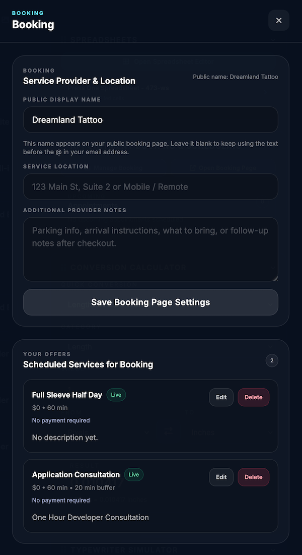 Booking manager screenshot