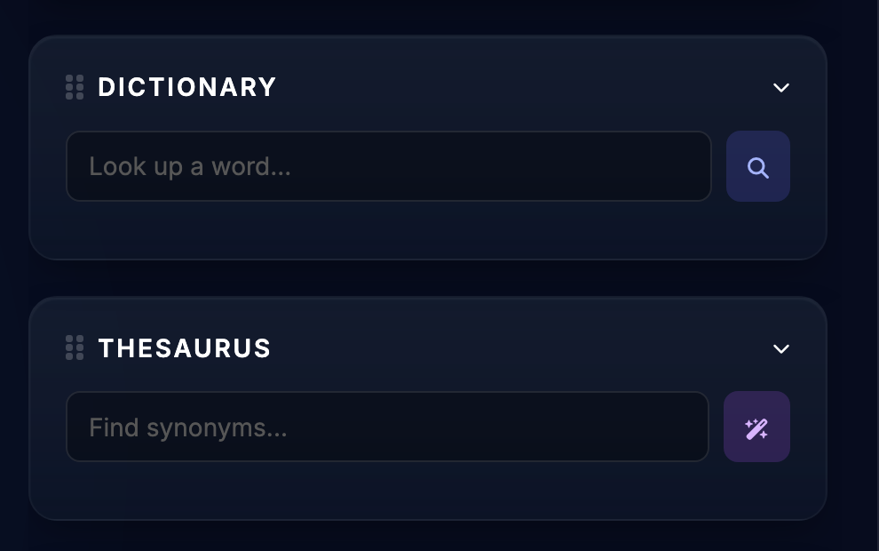 Dictionary and thesaurus widget