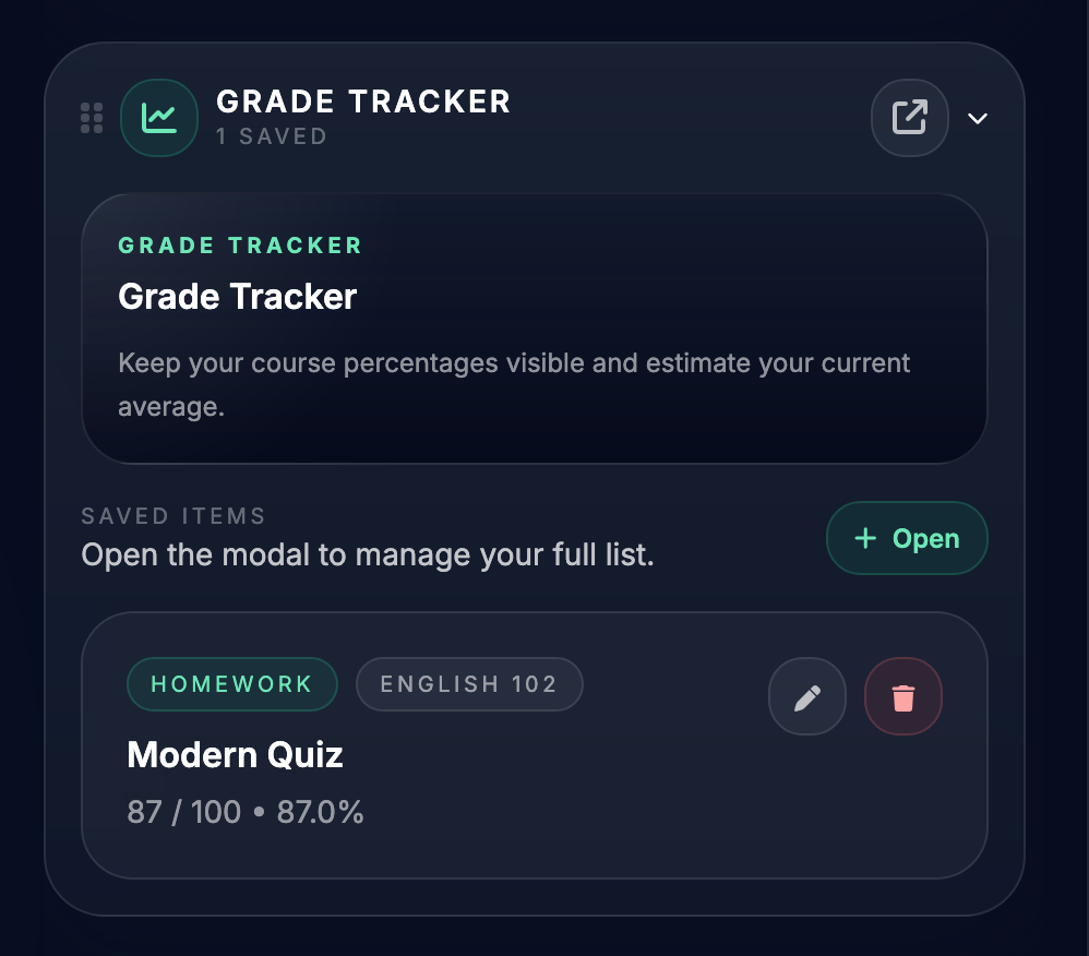 Grade tracker screenshot