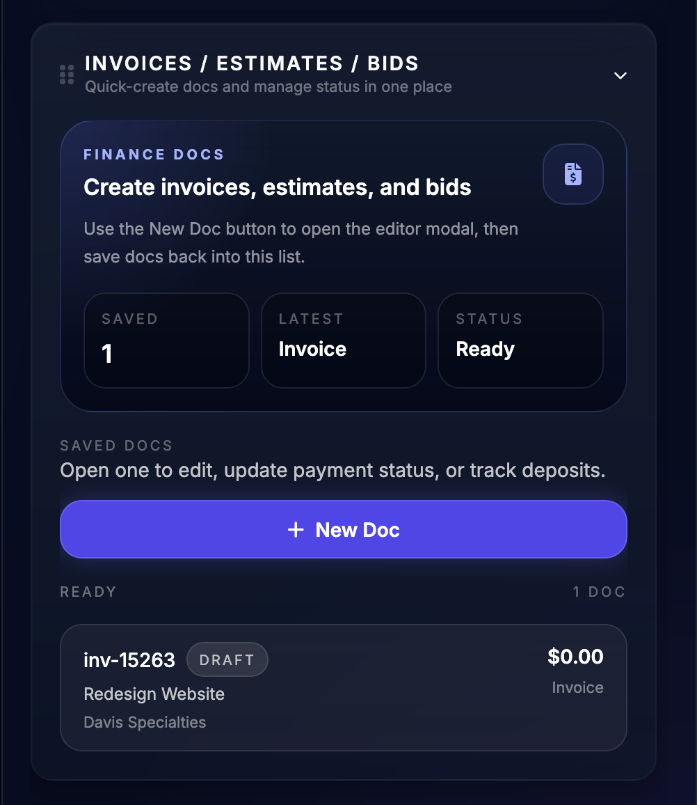 Invoices and estimates screenshot