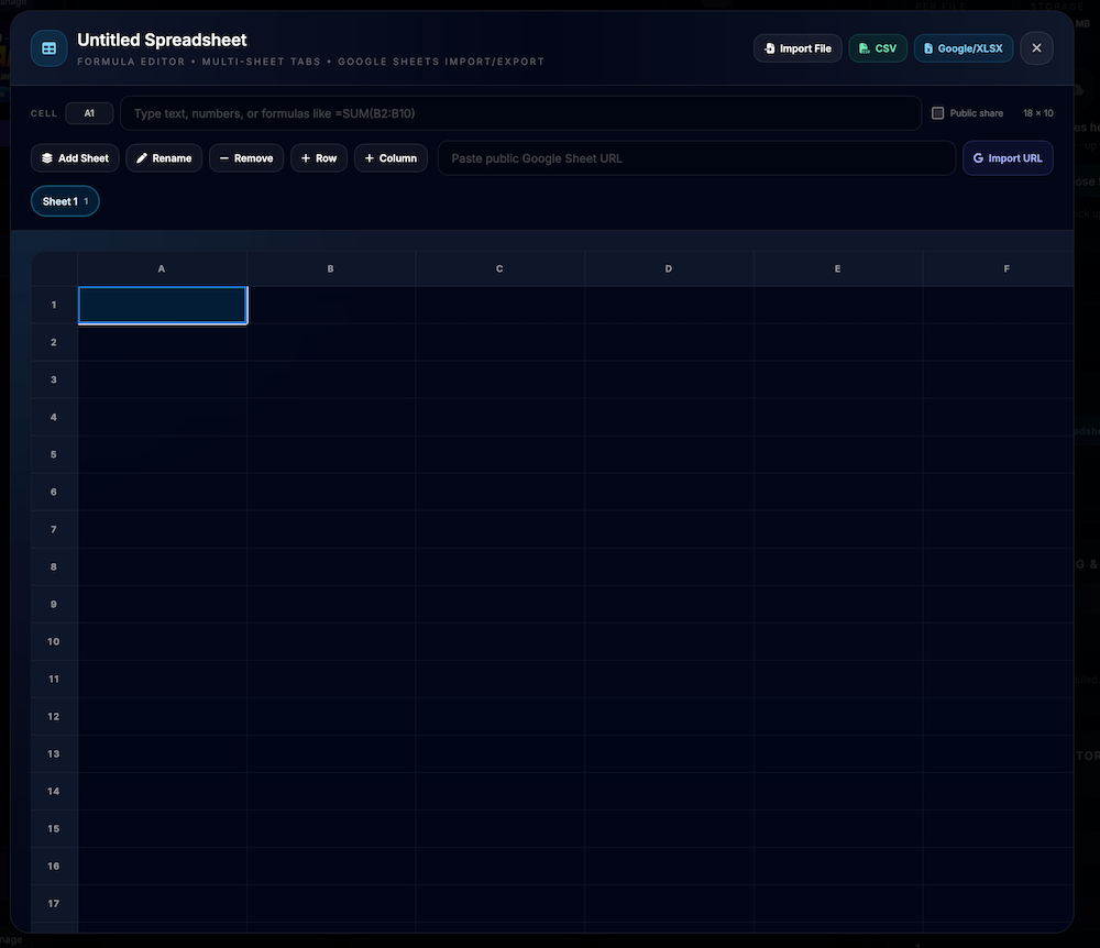 Spreadsheet editor screenshot