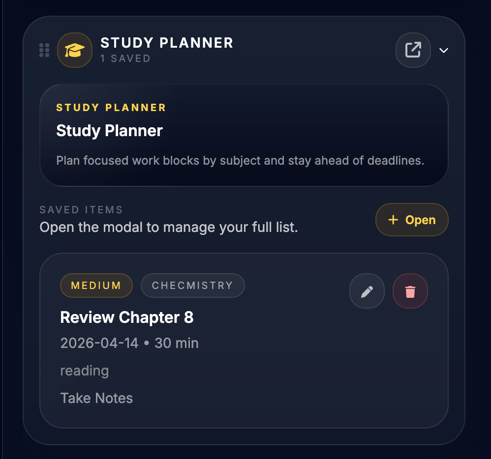 Study planner screenshot