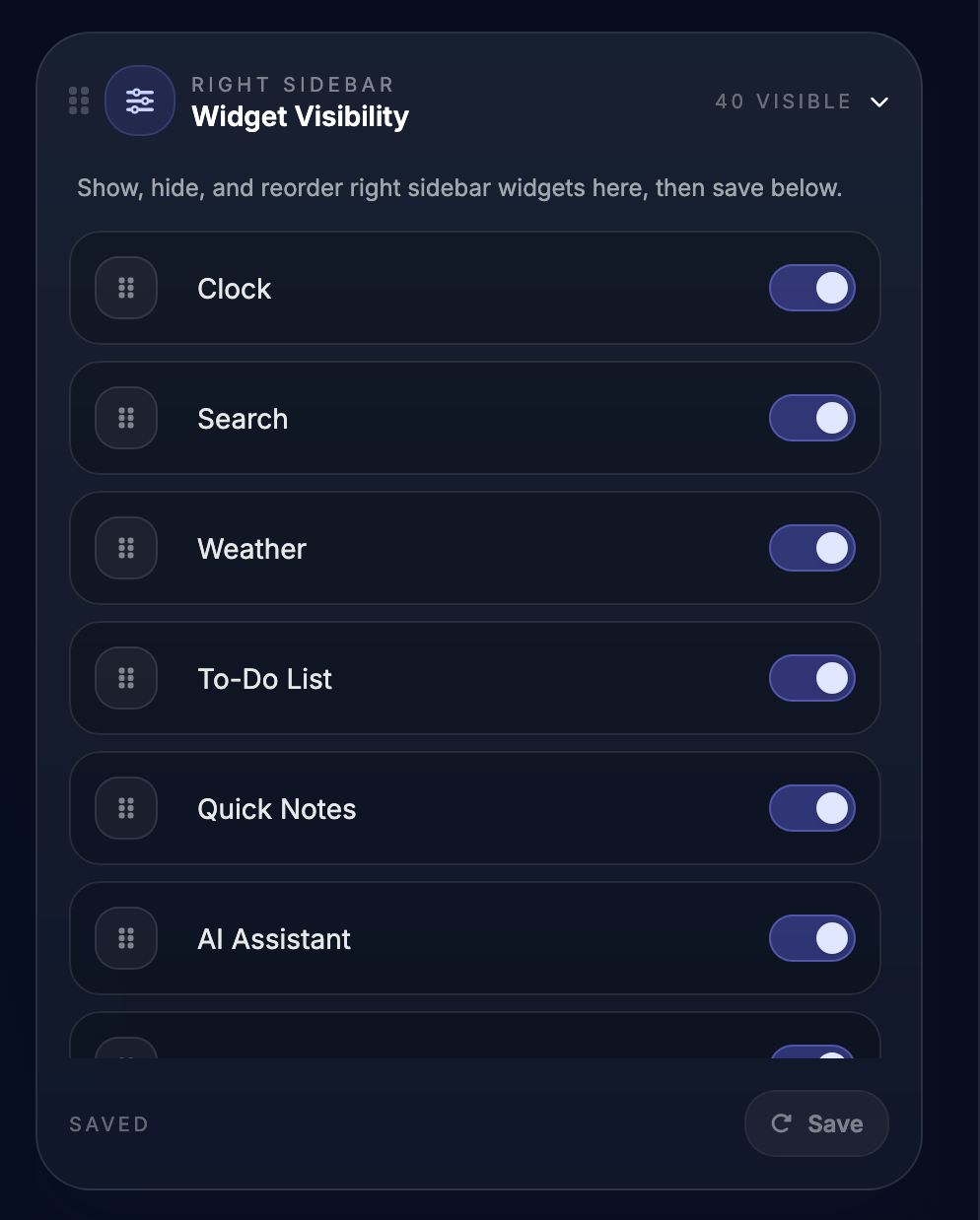 Widget visibility controls