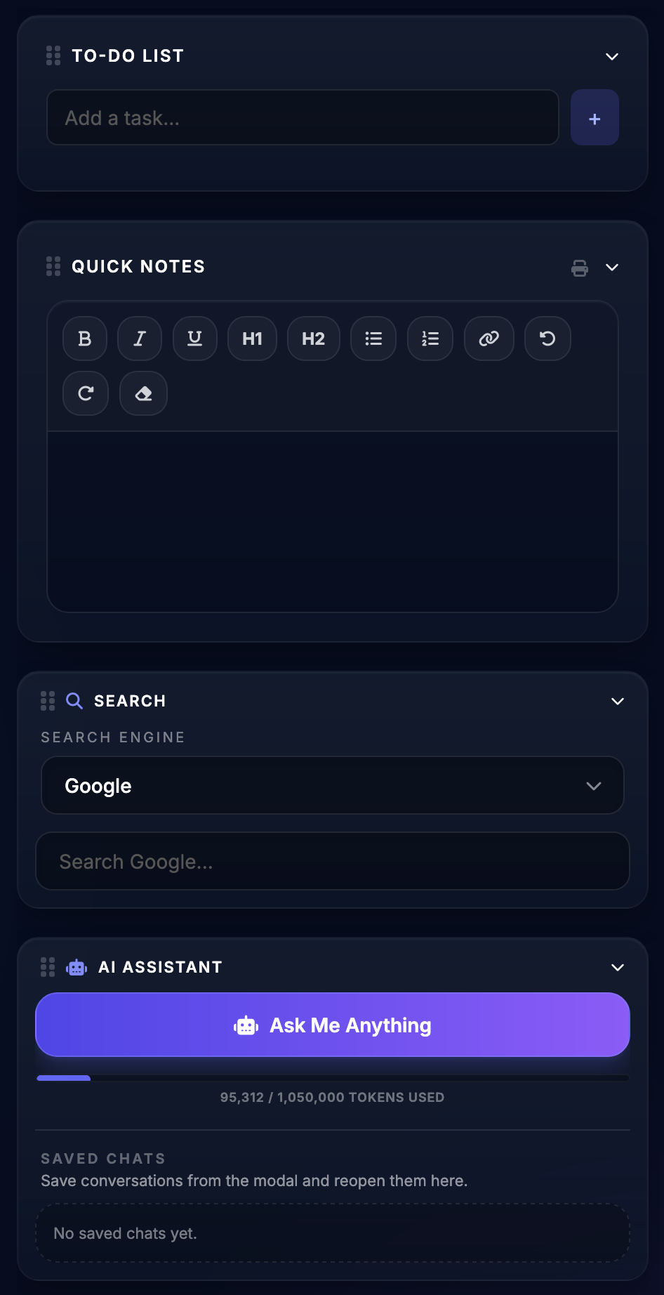 Orbital Office boards and widgets sidebar